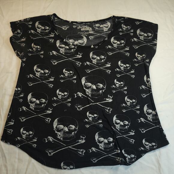 Social Misfits Casual Short Sleeve Crew Neck Graphic Shirt Womens Size S Black - Picture 2 of 7